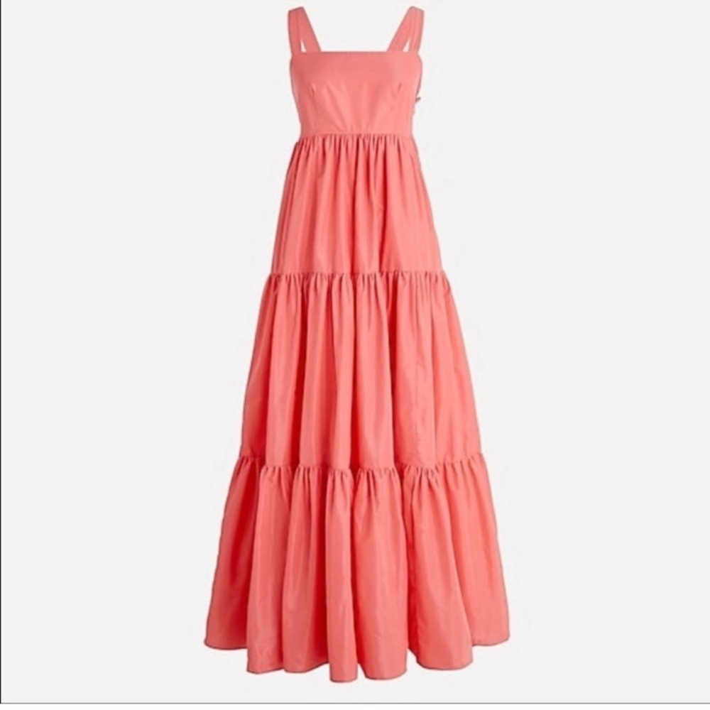 🪲 RARE NWT J.Crew Tiered Maxi Dress in Taffeta sz 10 Coral Pink